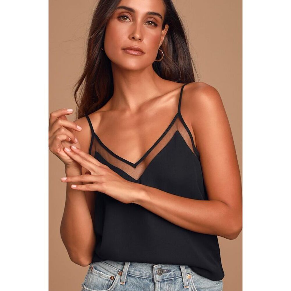 Lulus Sweet Fling Black Mesh Tank Top - Size XS
